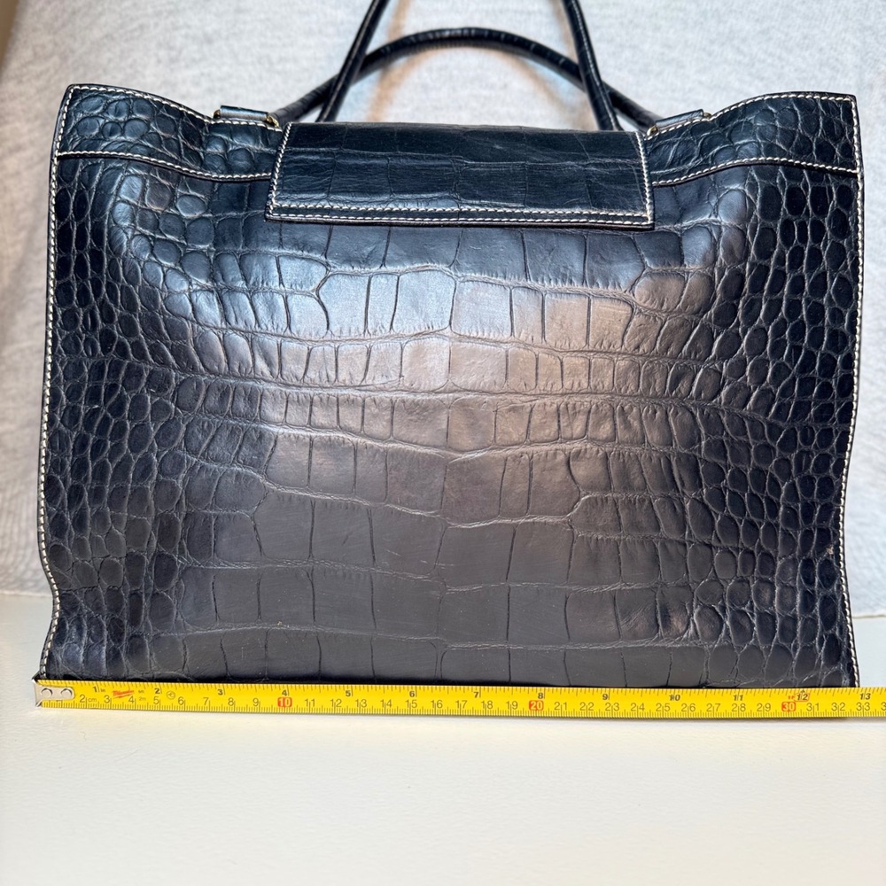 VTG Dooney & Bourke Crocodile Embossed Leather Tote Bag Black Gold Hardware Key - Picture 2 of 13
